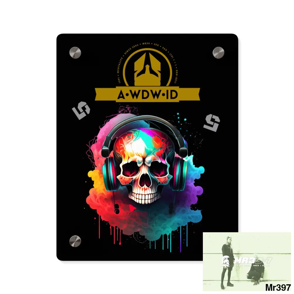 A Who Dares Wins (ID) RSF E + 5 Colourful Skull Headphones Acrylic Wall Art Panels 8″ x 10″ (Vertical) / 0.25’’ Home