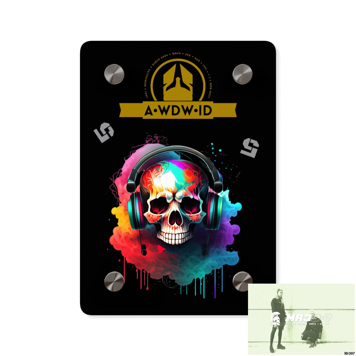 A Who Dares Wins (ID) RSF E + 5 Colourful Skull Headphones Acrylic Wall Art Panels 5’’ x 7’’ (Vertical) / 0.25’’ Home