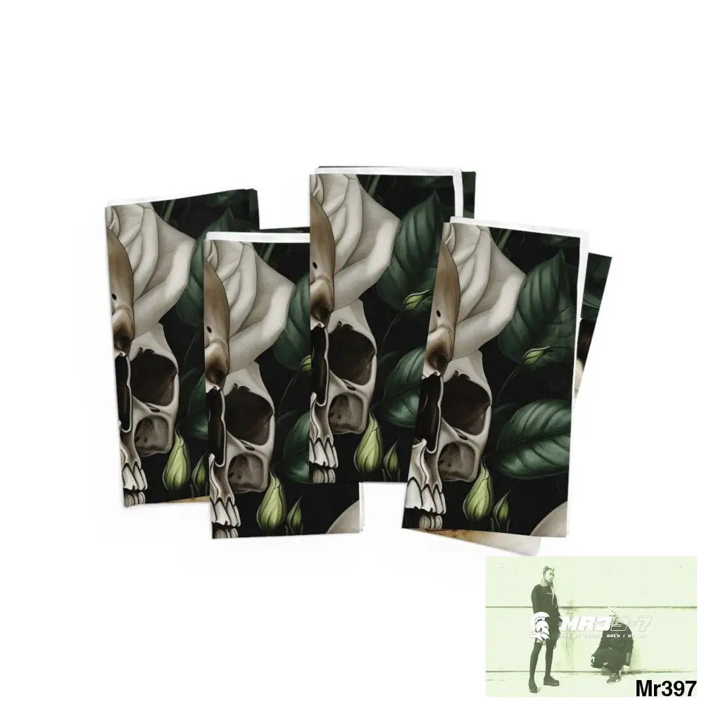 A Who Dares Wins ID RSF Gothic Skulls & Roses Napkins 4-piece set / White / 19’’ × 19’’ Accessories
