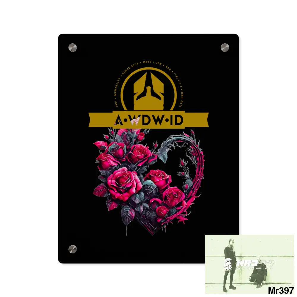 A Who Dares Wins (ID) RSF Heart made of Pink Roses on Black Background Acrylic Wall Art Panels 11″ x 14″ (Vertical)