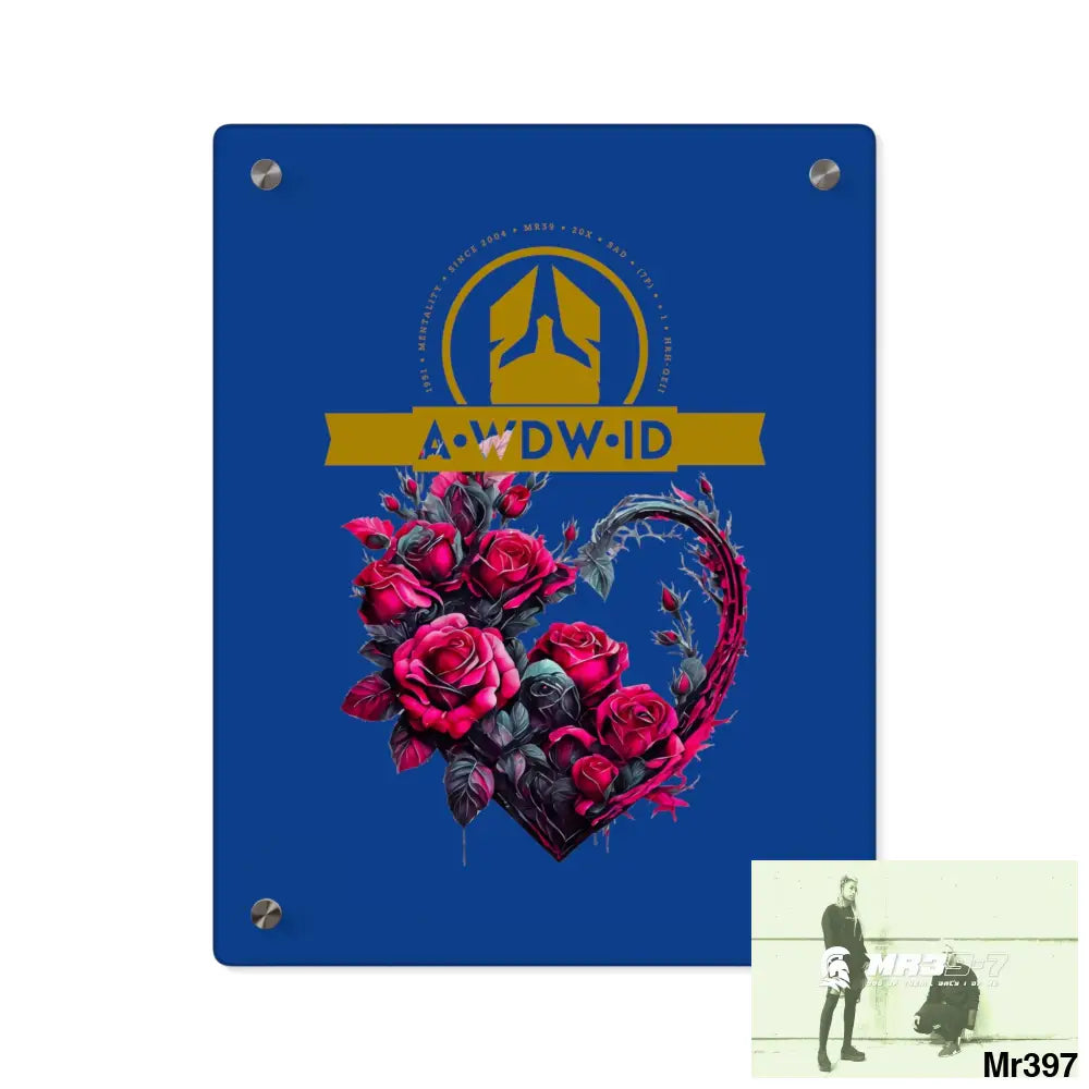 A Who Dares Wins (ID) RSF Heart made of Pink Roses on Black Background Acrylic Wall Art Panels 11″ x 14″ (Vertical)