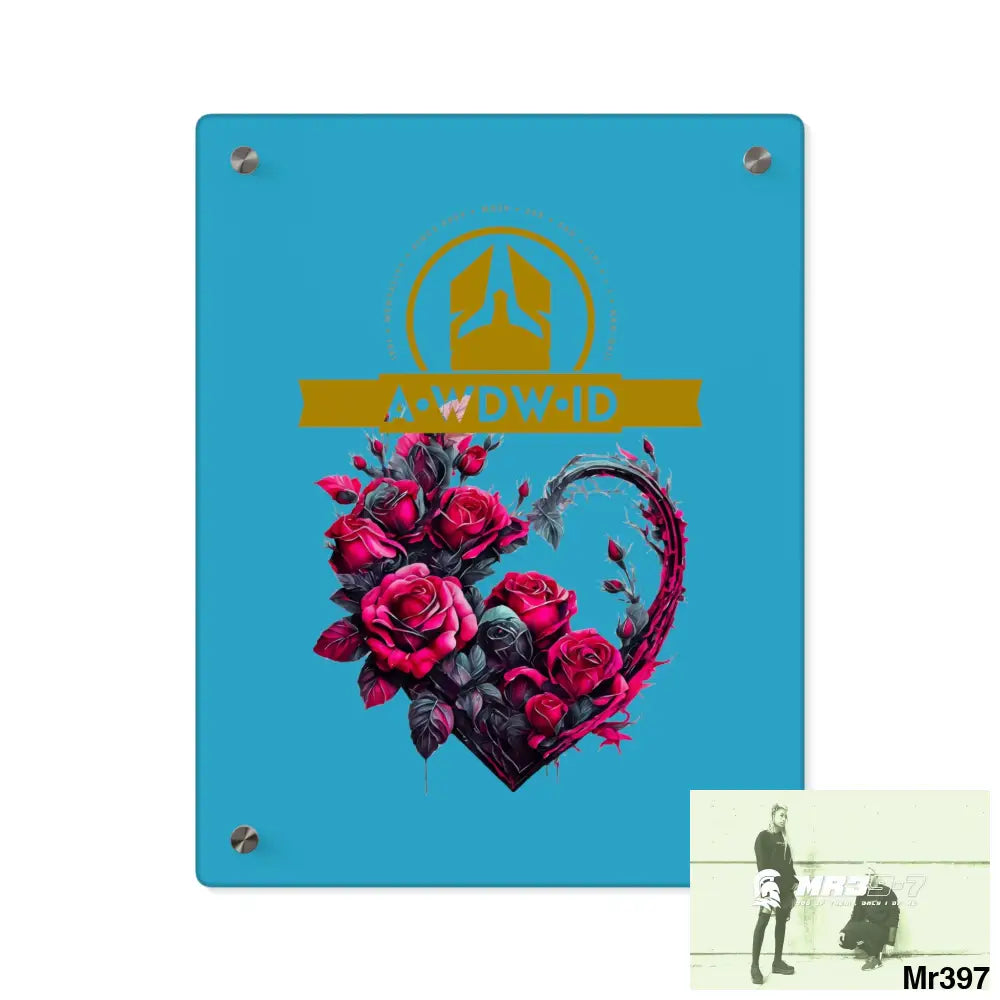 A Who Dares Wins (ID) RSF Heart made of Pink Roses on Black Background Acrylic Wall Art Panels 11″ x 14″ (Vertical)