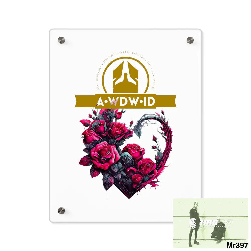 A Who Dares Wins (ID) RSF Heart made of Pink Roses on Black Background Acrylic Wall Art Panels 11″ x 14″ (Vertical)