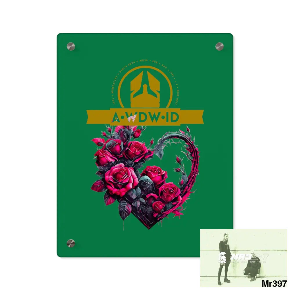 A Who Dares Wins (ID) RSF Heart made of Pink Roses on Black Background Acrylic Wall Art Panels 11″ x 14″ (Vertical)