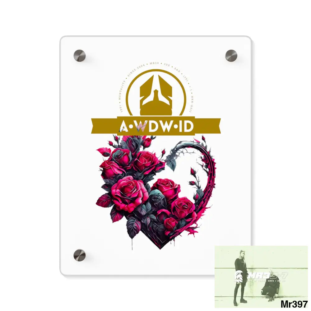 A Who Dares Wins (ID) RSF Heart made of Pink Roses on Black Background Acrylic Wall Art Panels 8″ x 10″ (Vertical)
