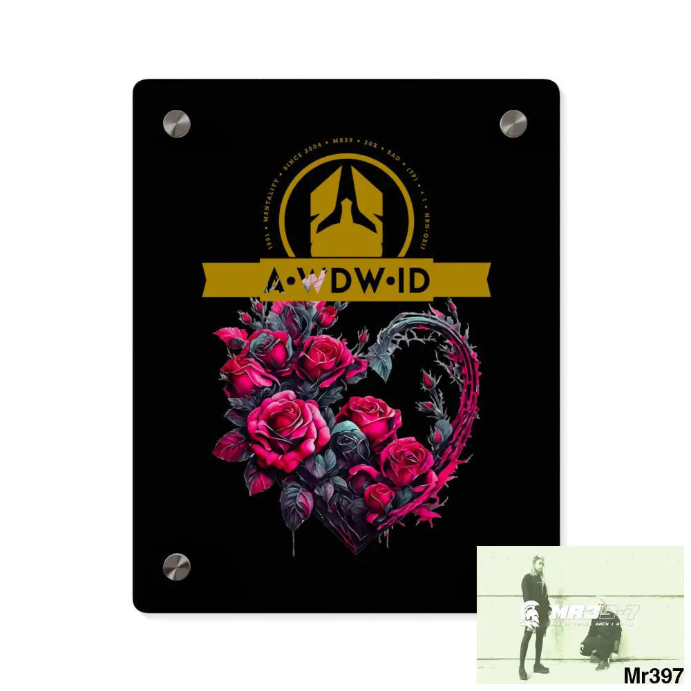 A Who Dares Wins (ID) RSF Heart made of Pink Roses on Black Background Acrylic Wall Art Panels 8″ x 10″ (Vertical)