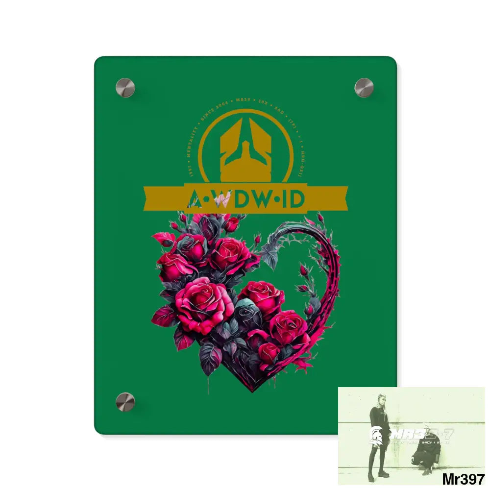 A Who Dares Wins (ID) RSF Heart made of Pink Roses on Black Background Acrylic Wall Art Panels 8″ x 10″ (Vertical)