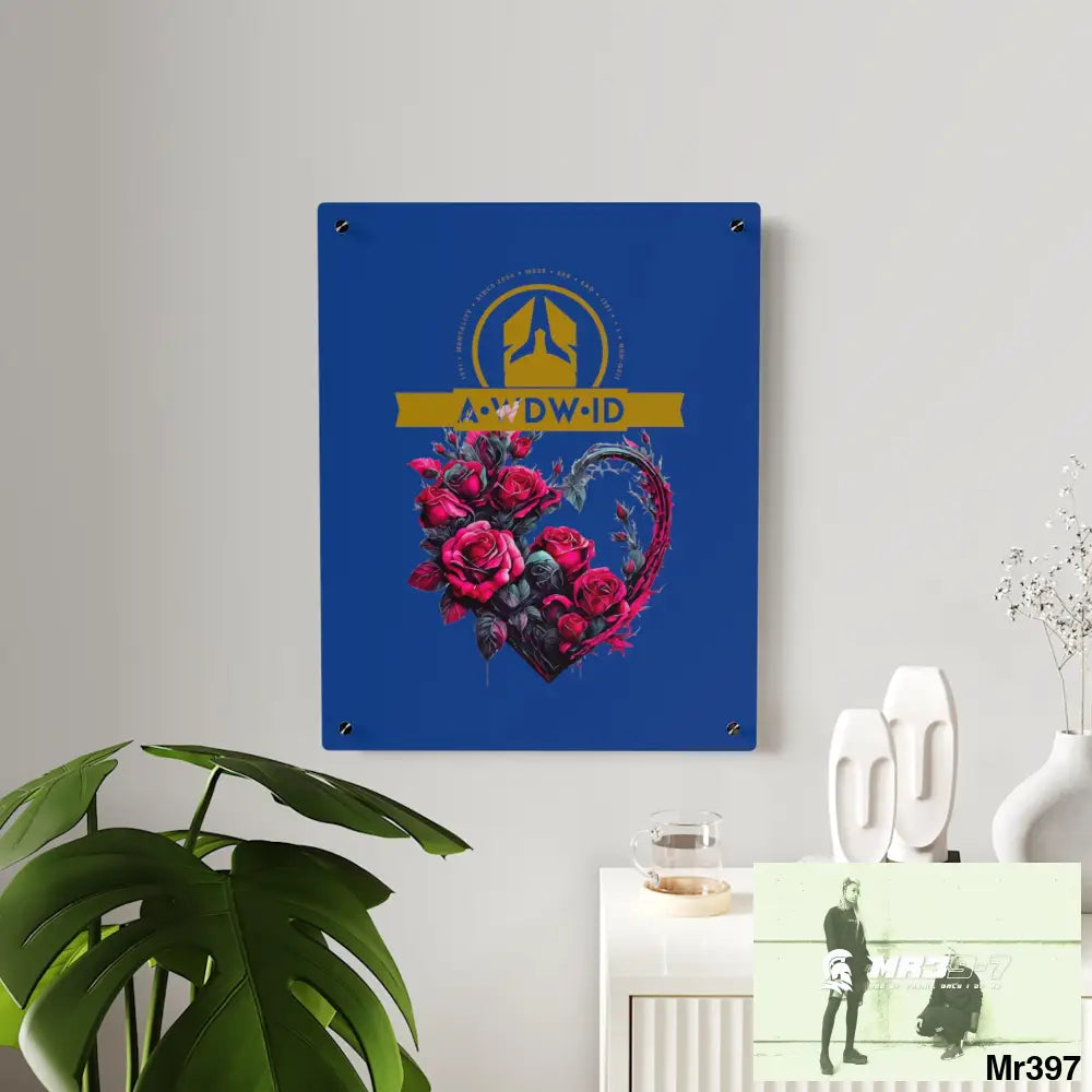 A Who Dares Wins (ID) RSF Heart made of Pink Roses on Black Background Acrylic Wall Art Panels Home Decor