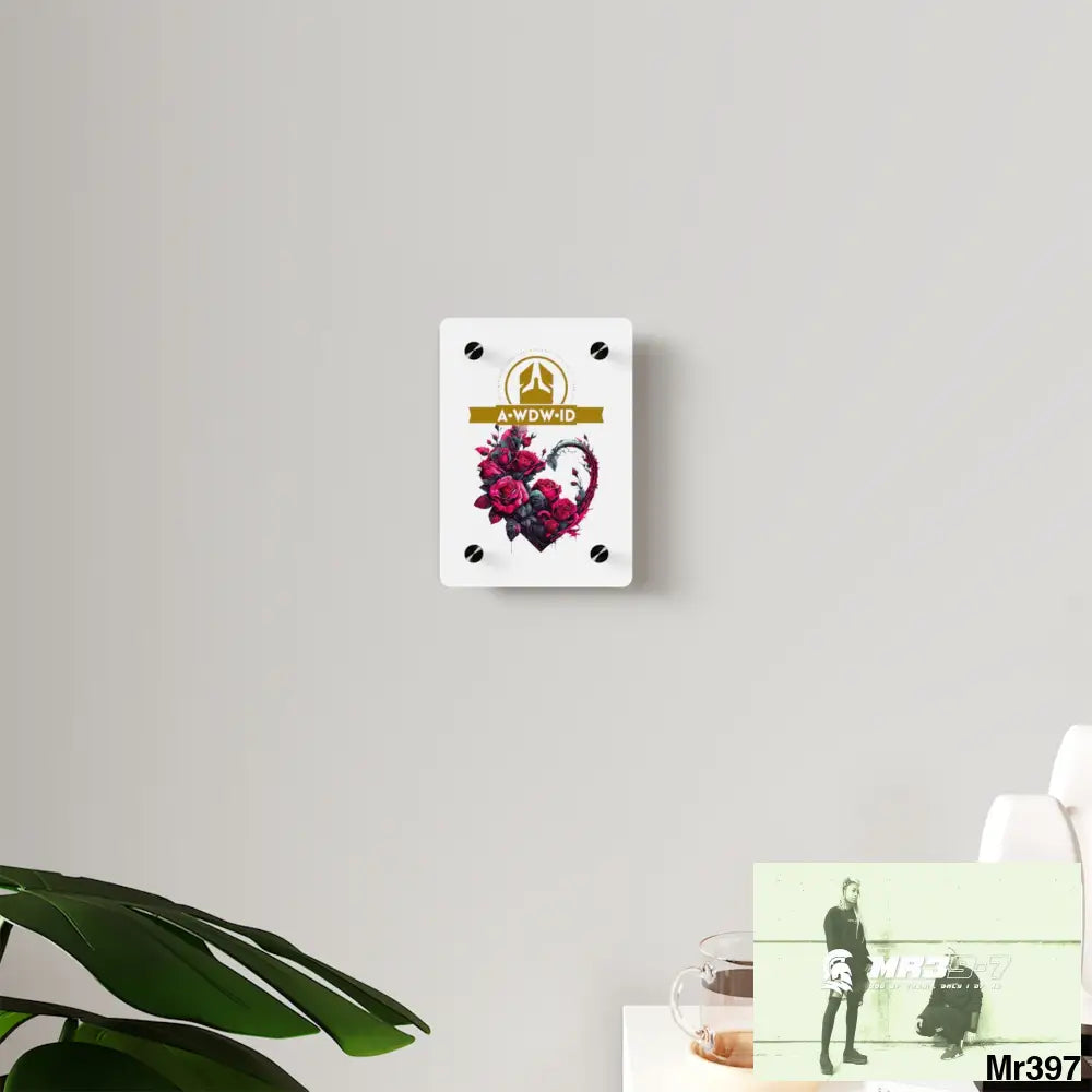 A Who Dares Wins (ID) RSF Heart made of Pink Roses on Black Background Acrylic Wall Art Panels Home Decor