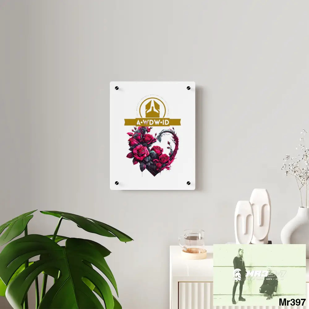 A Who Dares Wins (ID) RSF Heart made of Pink Roses on Black Background Acrylic Wall Art Panels Home Decor