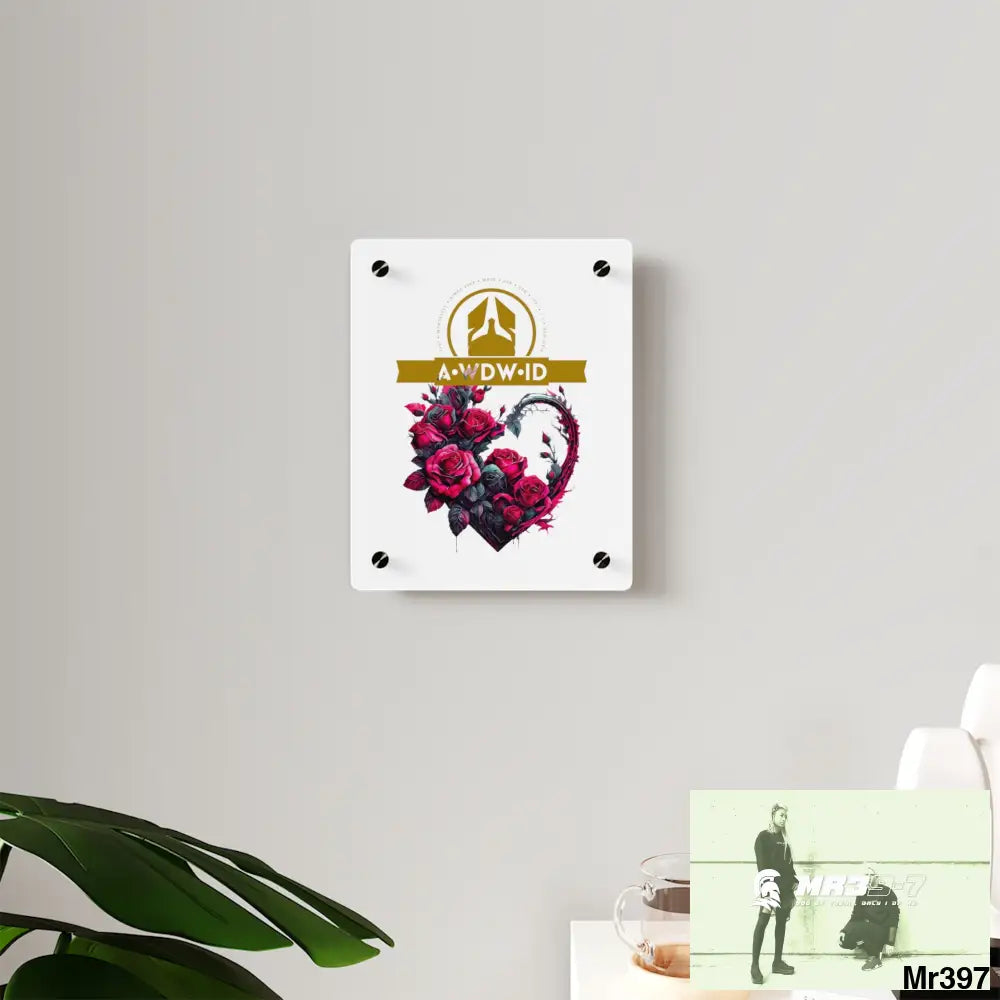 A Who Dares Wins (ID) RSF Heart made of Pink Roses on Black Background Acrylic Wall Art Panels Home Decor