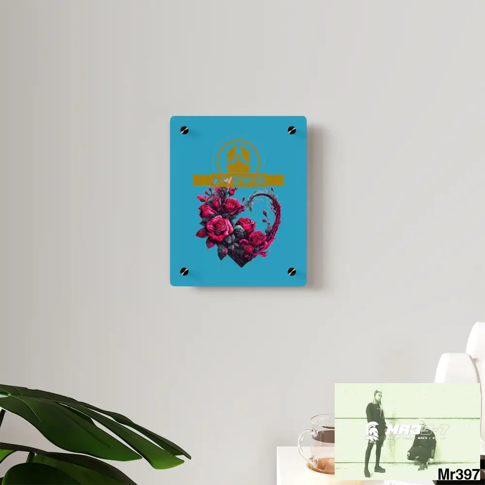 A Who Dares Wins (ID) RSF Heart made of Pink Roses on Black Background Acrylic Wall Art Panels Home Decor
