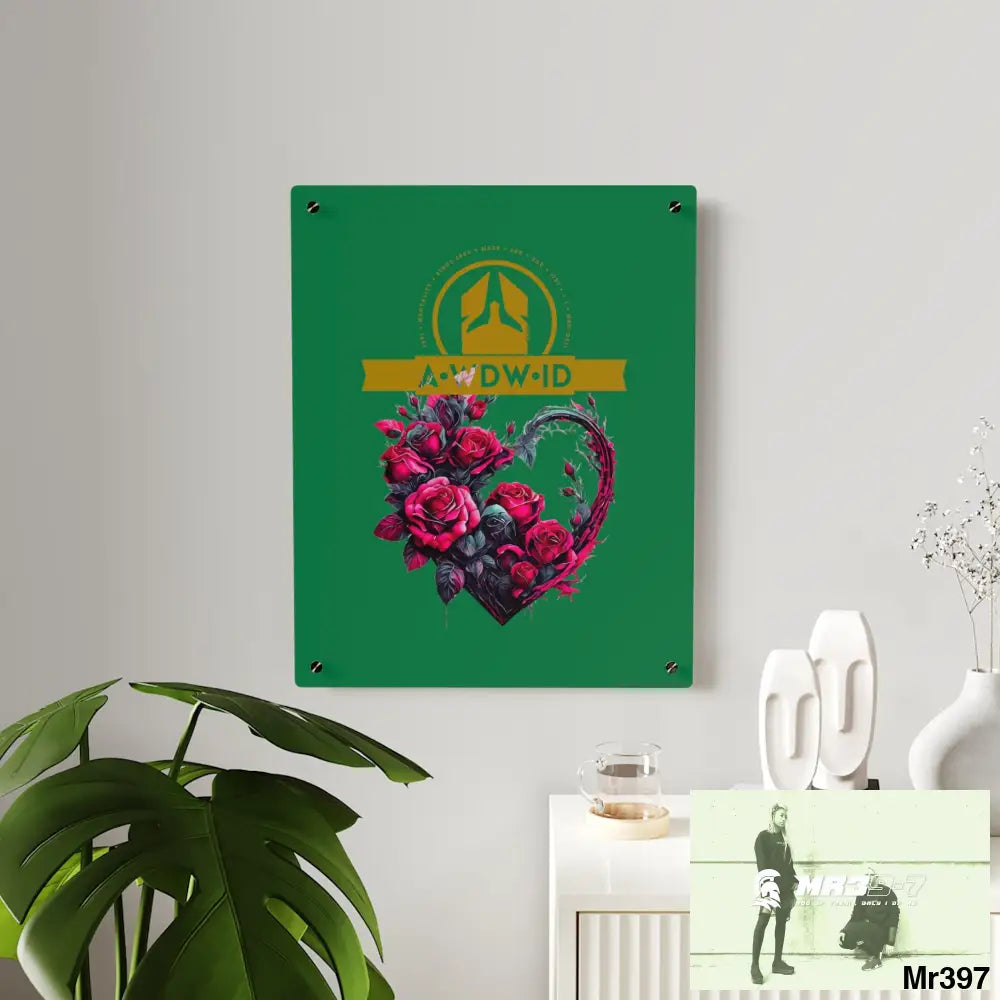 A Who Dares Wins (ID) RSF Heart made of Pink Roses on Black Background Acrylic Wall Art Panels Home Decor