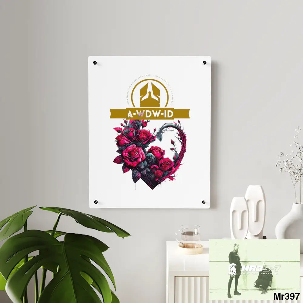 A Who Dares Wins (ID) RSF Heart made of Pink Roses on Black Background Acrylic Wall Art Panels Home Decor