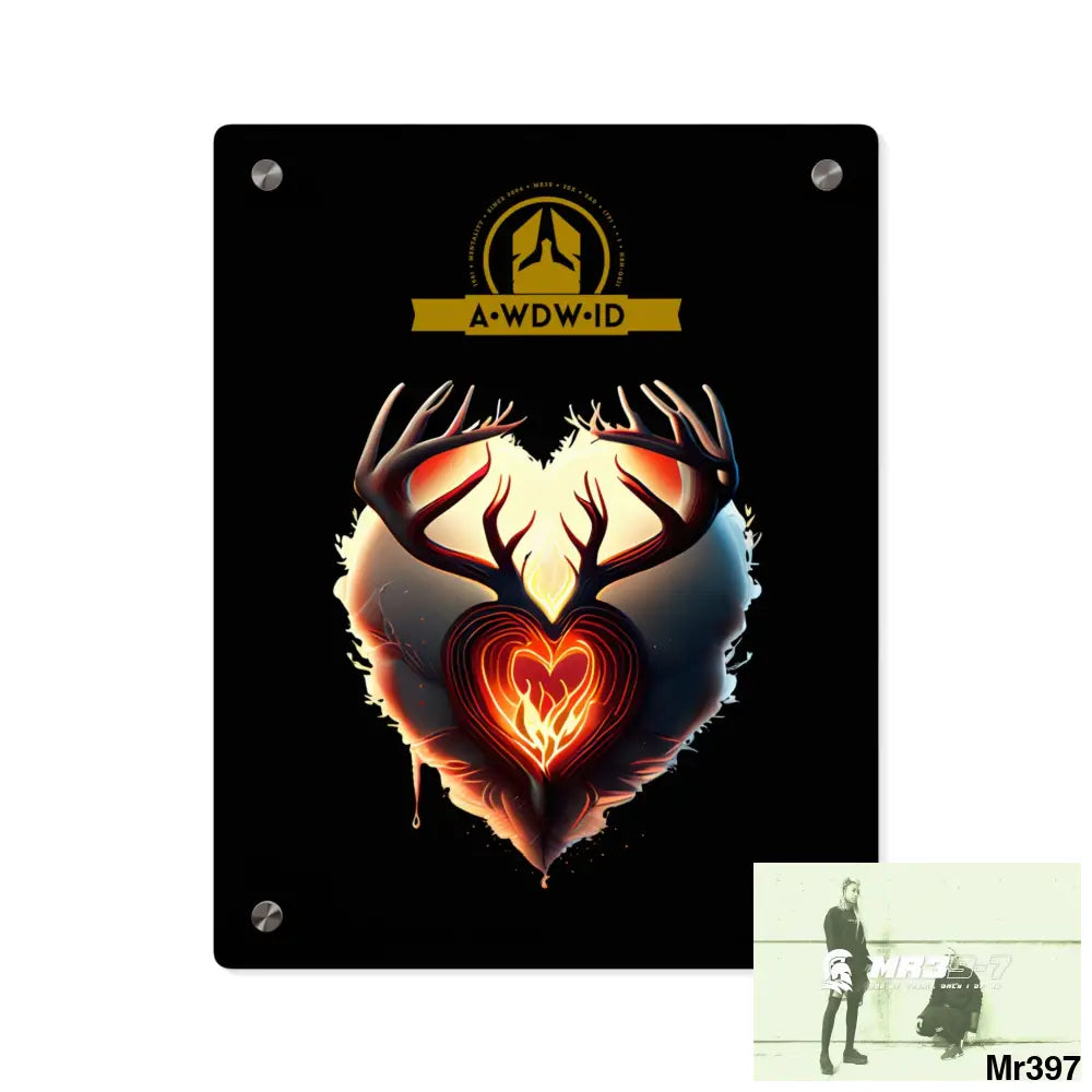 A Who Dares Wins (ID) RSF Heart of Fire Stag Antler Graphic Acrylic Wall Art Panels 11″ x 14″ (Vertical) / 0.25’’ Home