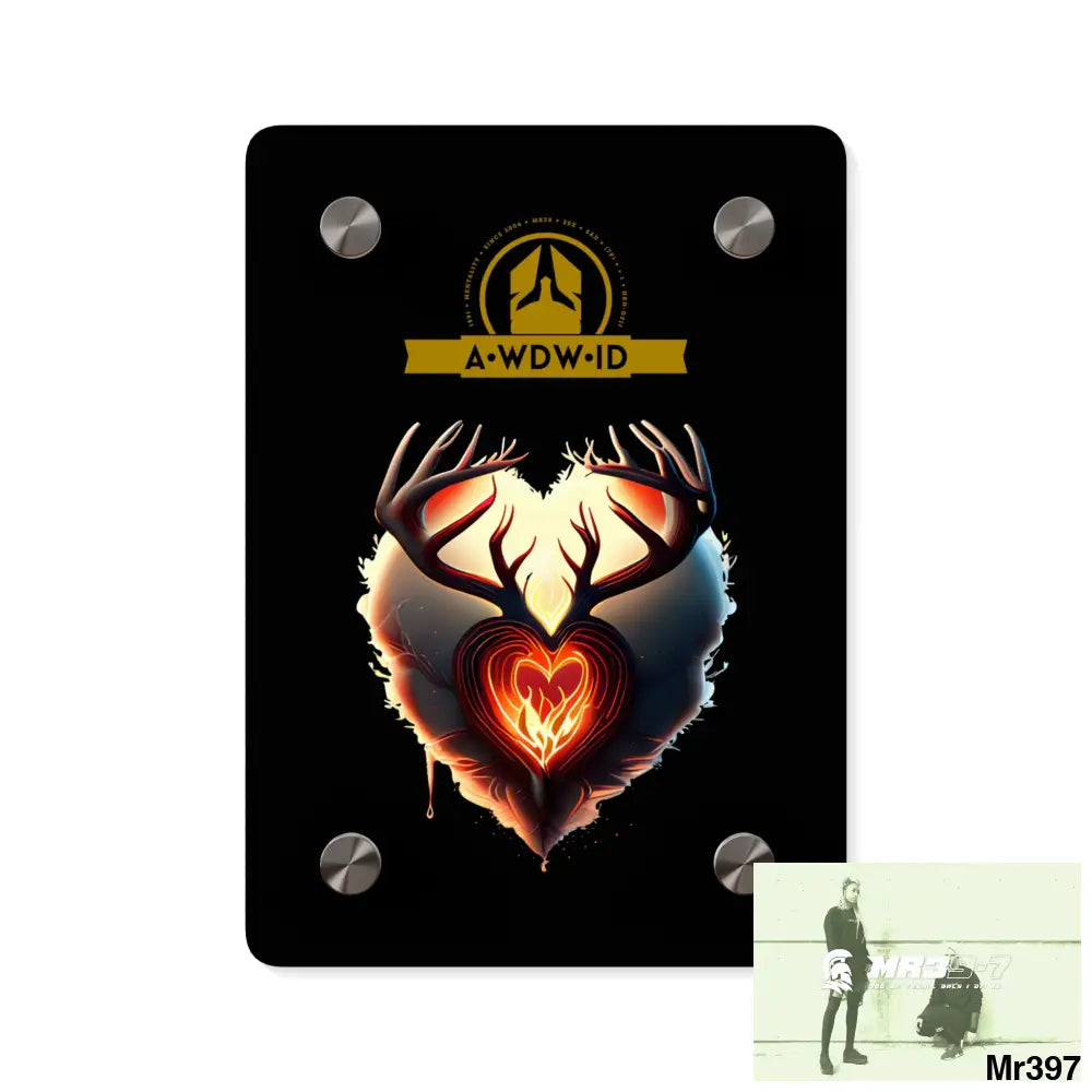 A Who Dares Wins (ID) RSF Heart of Fire Stag Antler Graphic Acrylic Wall Art Panels 5’’ x 7’’ (Vertical) / 0.25’’ Home