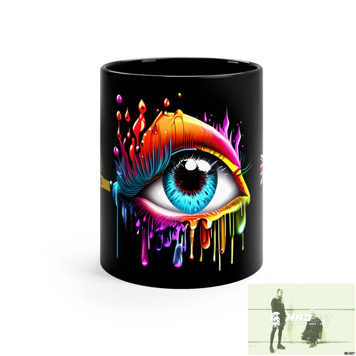 A Who Dares Wins (ID RSF) Multicoloured dripping eye 11oz Black Mug 11oz Mug
