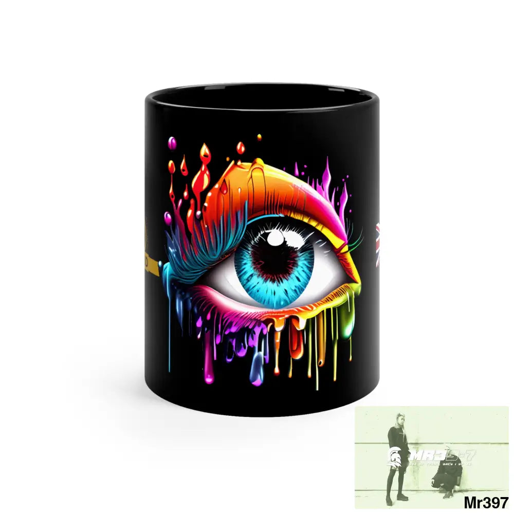 A Who Dares Wins (ID RSF) Multicoloured dripping eye 11oz Black Mug 11oz Mug