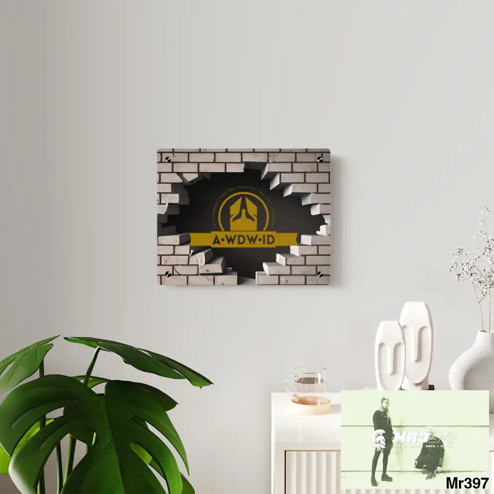 A Who Dares Wins (ID) RSF Through the 3D Cracked Brick Wall Graphic Acrylic wall Art Panels Home Decor