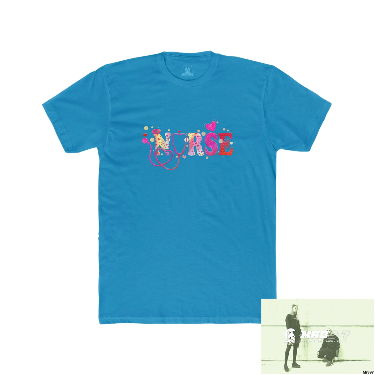 A Who Dares Wins Nurse Love Men’s Cotton Crew Tee Solid Turquoise / S T-Shirt