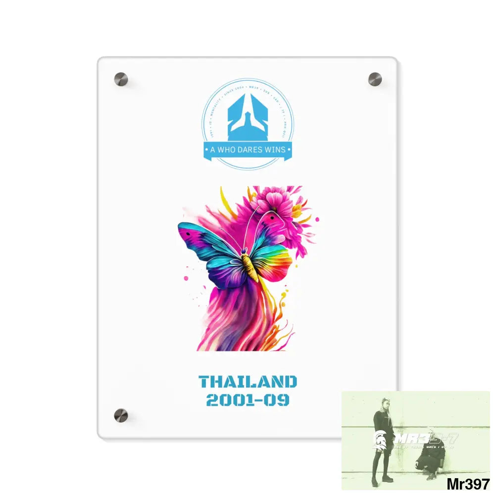 A Who Dares Wins Thailand 2001--09 Colourful Butterfly in Mid-Flight Acrylic Wall Art Panels 11″ x 14″ (Vertical)