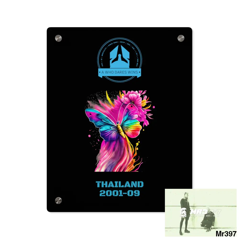 A Who Dares Wins Thailand 2001--09 Colourful Butterfly in Mid-Flight Acrylic Wall Art Panels 11″ x 14″ (Vertical)