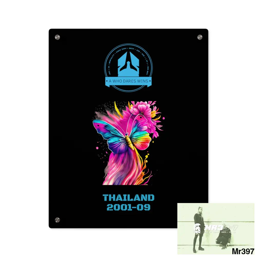 A Who Dares Wins Thailand 2001-09 Colourful Butterfly in Mid-Flight Acrylic Wall Art Panels 16″ x 20″ (Vertical)