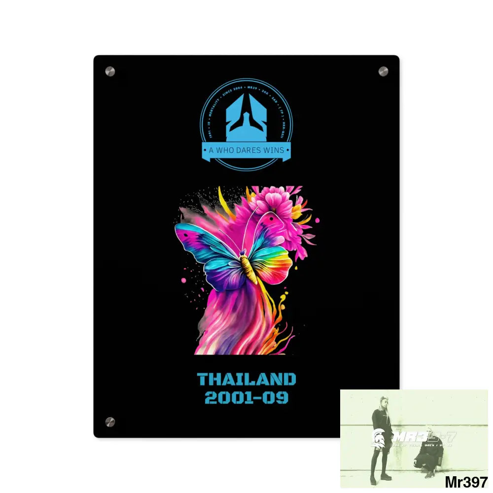 A Who Dares Wins Thailand 2001--09 Colourful Butterfly in Mid-Flight Acrylic Wall Art Panels 16″ x 20″ (Vertical)