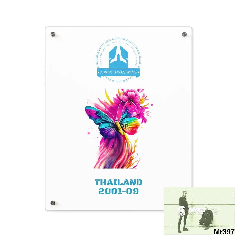 A Who Dares Wins Thailand 2001--09 Colourful Butterfly in Mid-Flight Acrylic Wall Art Panels 16″ x 20″ (Vertical)