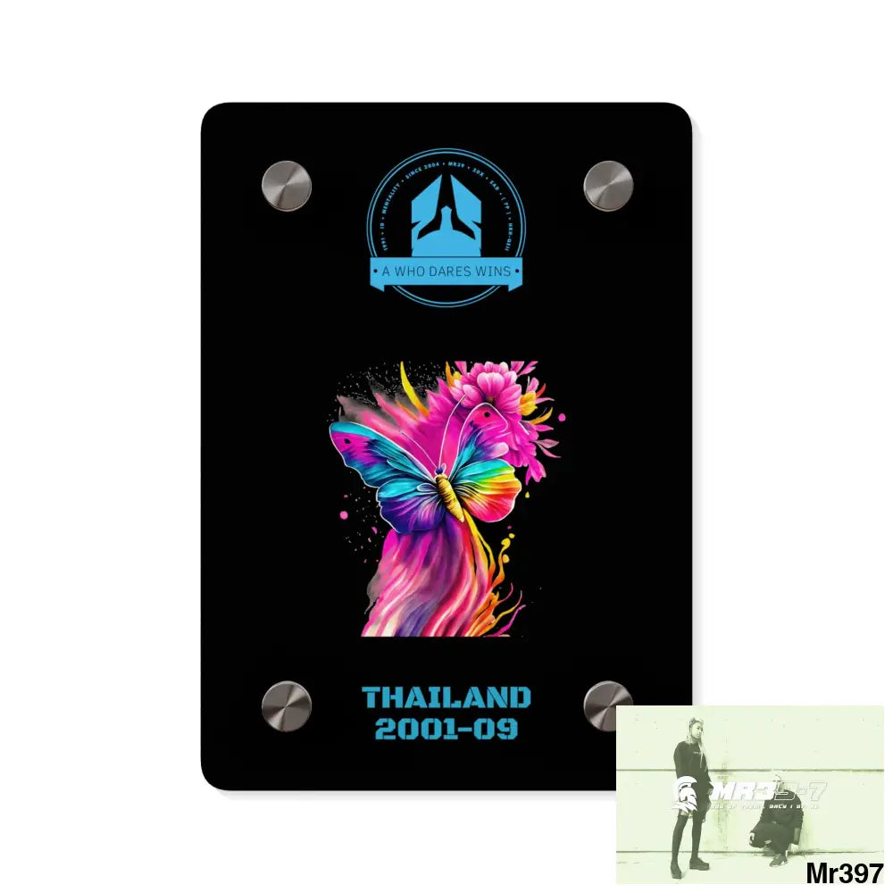 A Who Dares Wins Thailand 2001-09 Colourful Butterfly in Mid-Flight Acrylic Wall Art Panels 5’’ x 7’’ (Vertical)