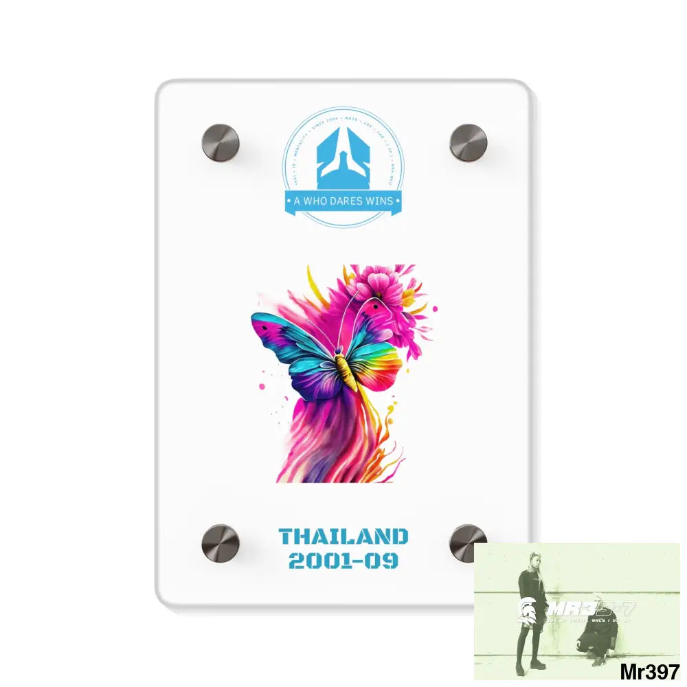 A Who Dares Wins Thailand 2001--09 Colourful Butterfly in Mid-Flight Acrylic Wall Art Panels 5’’ x 7’’ (Vertical)
