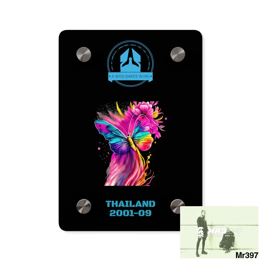 A Who Dares Wins Thailand 2001--09 Colourful Butterfly in Mid-Flight Acrylic Wall Art Panels 5’’ x 7’’ (Vertical)