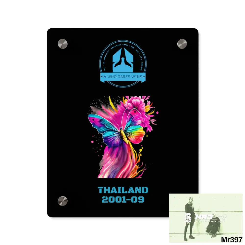 A Who Dares Wins Thailand 2001-09 Colourful Butterfly in Mid-Flight Acrylic Wall Art Panels 8″ x 10″ (Vertical)
