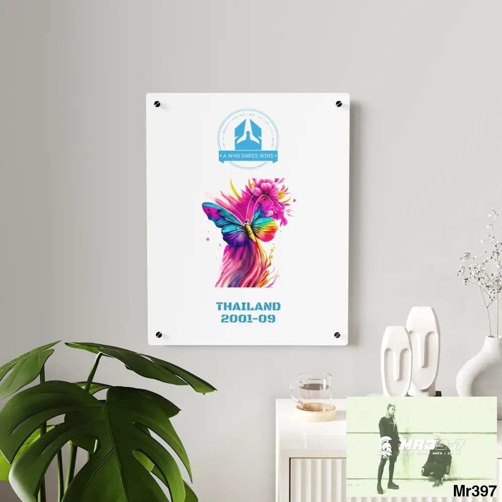 A Who Dares Wins Thailand 2001--09 Colourful Butterfly in Mid-Flight Acrylic Wall Art Panels Home Decor