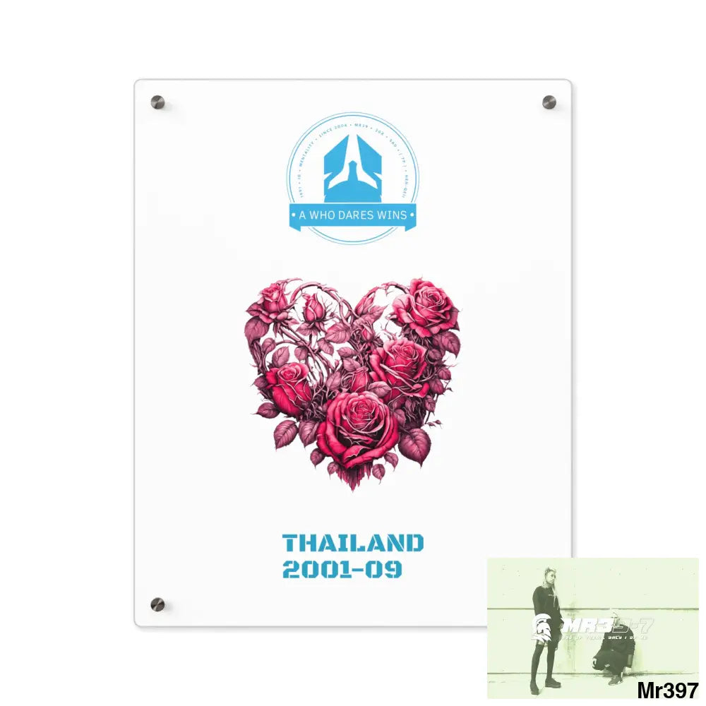 A Who Dares Wins Thailand 2001--09 Heart Made of Pink Roses Beautiful Floral Acrylic Wall Art Panels 16″ x 20″