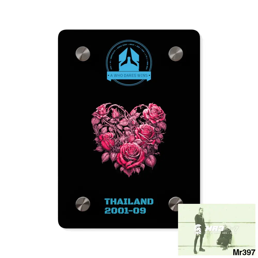 A Who Dares Wins Thailand 2001--09 Heart Made of Pink Roses Beautiful Floral Acrylic Wall Art Panels 5’’ x 7’’