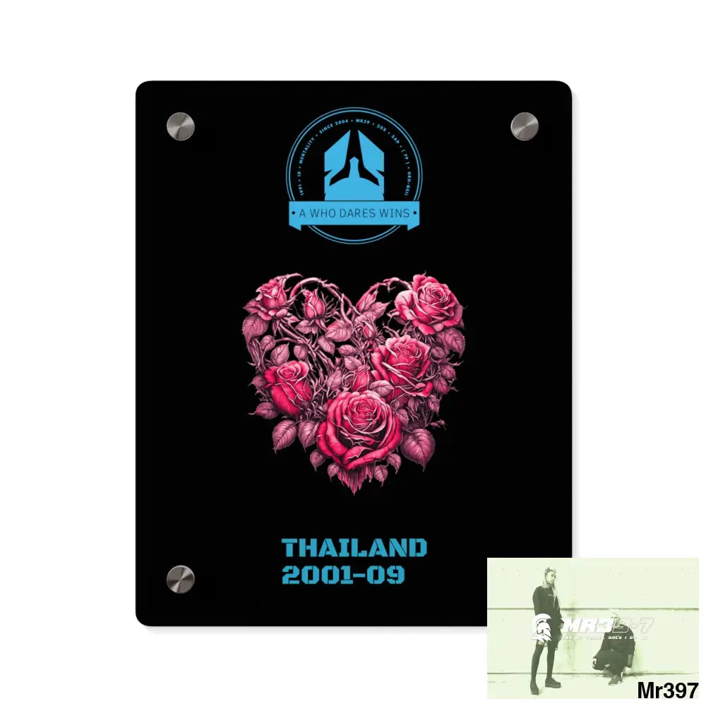 A Who Dares Wins Thailand 2001--09 Heart Made of Pink Roses Beautiful Floral Acrylic Wall Art Panels 8″ x 10″