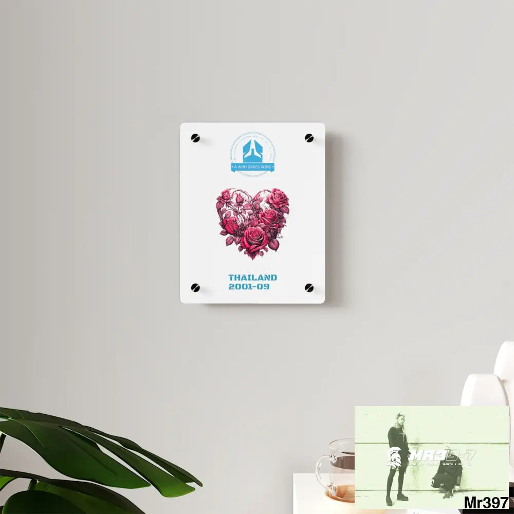 A Who Dares Wins Thailand 2001--09 Heart Made of Pink Roses Beautiful Floral Acrylic Wall Art Panels Home Decor