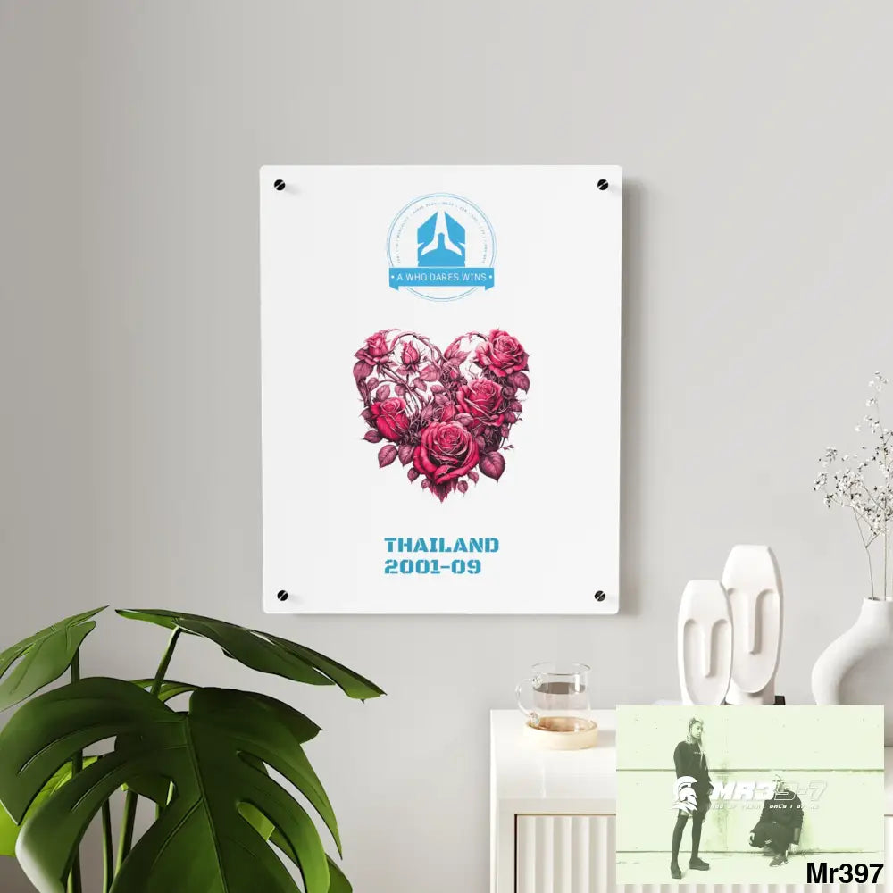A Who Dares Wins Thailand 2001--09 Heart Made of Pink Roses Beautiful Floral Acrylic Wall Art Panels Home Decor