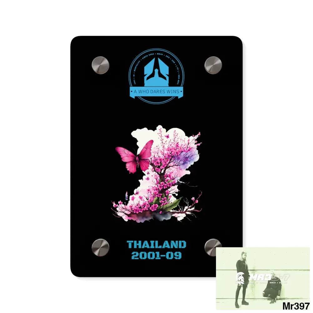 A Who Dares Wins Thailand 2001--09 Pink Butterfly on Ornamental Cherry Tree Branch Acrylic Wall Art Panels 5’’ x 7’’