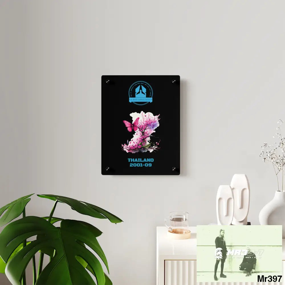 A Who Dares Wins Thailand 2001--09 Pink Butterfly on Ornamental Cherry Tree Branch Acrylic Wall Art Panels Home Decor