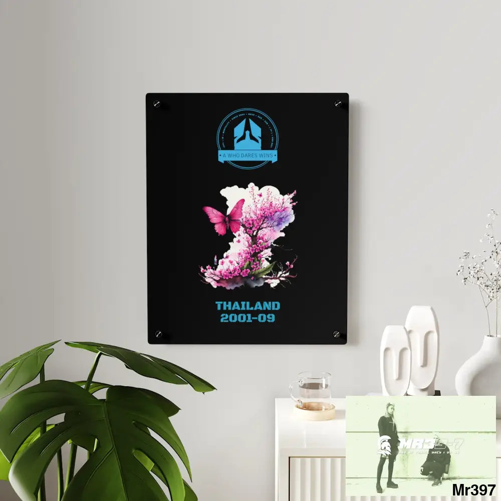 A Who Dares Wins Thailand 2001--09 Pink Butterfly on Ornamental Cherry Tree Branch Acrylic Wall Art Panels Home Decor