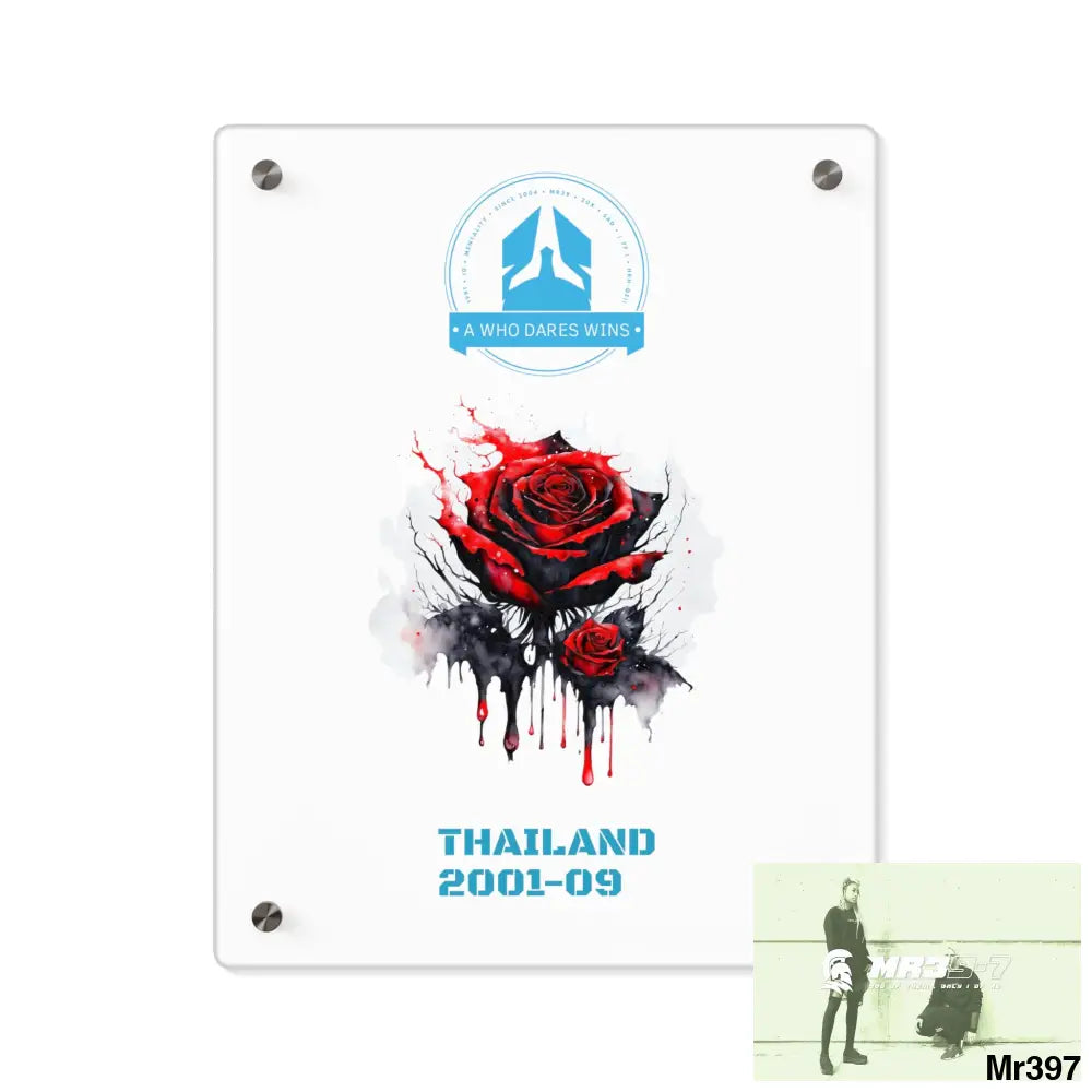 A Who Dares Wins Thailand 2001--09 Red Rose with Bloody Drippings on Abstract Black Background Acrylic Wall Art Panels