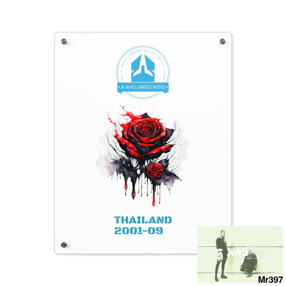 A Who Dares Wins Thailand 2001--09 Red Rose with Bloody Drippings on Abstract Black Background Acrylic Wall Art Panels