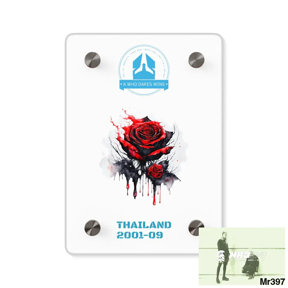 A Who Dares Wins Thailand 2001--09 Red Rose with Bloody Drippings on Abstract Black Background Acrylic Wall Art Panels