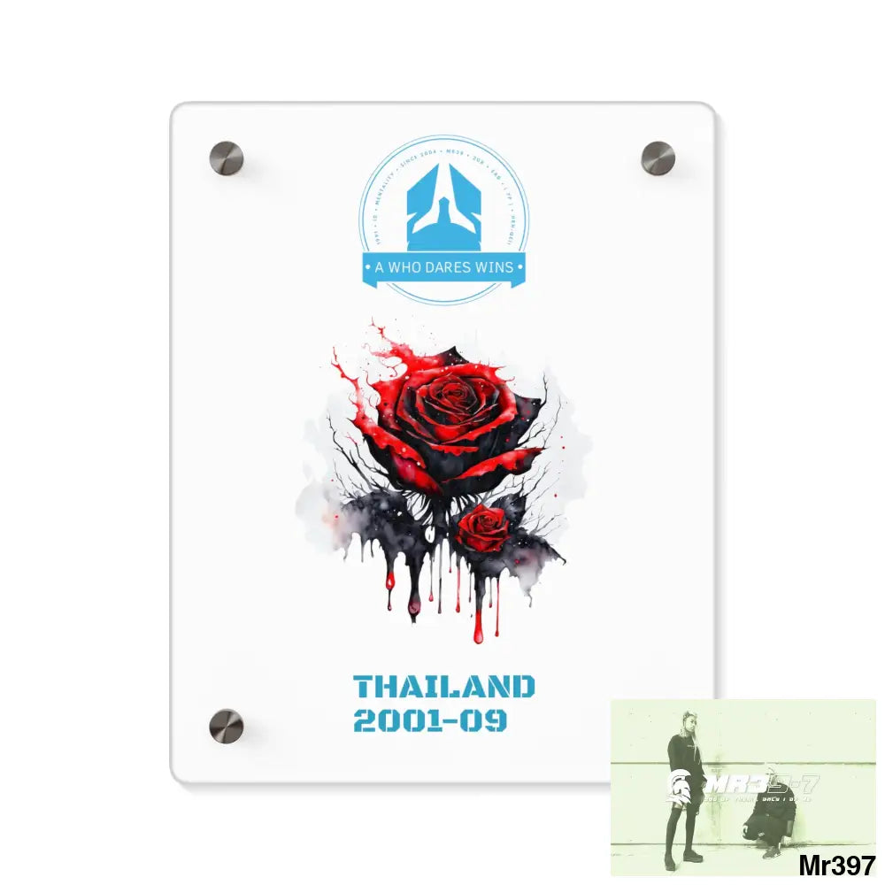 A Who Dares Wins Thailand 2001--09 Red Rose with Bloody Drippings on Abstract Black Background Acrylic Wall Art Panels