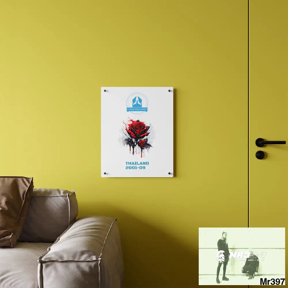 A Who Dares Wins Thailand 2001--09 Red Rose with Bloody Drippings on Abstract Black Background Acrylic Wall Art Panels