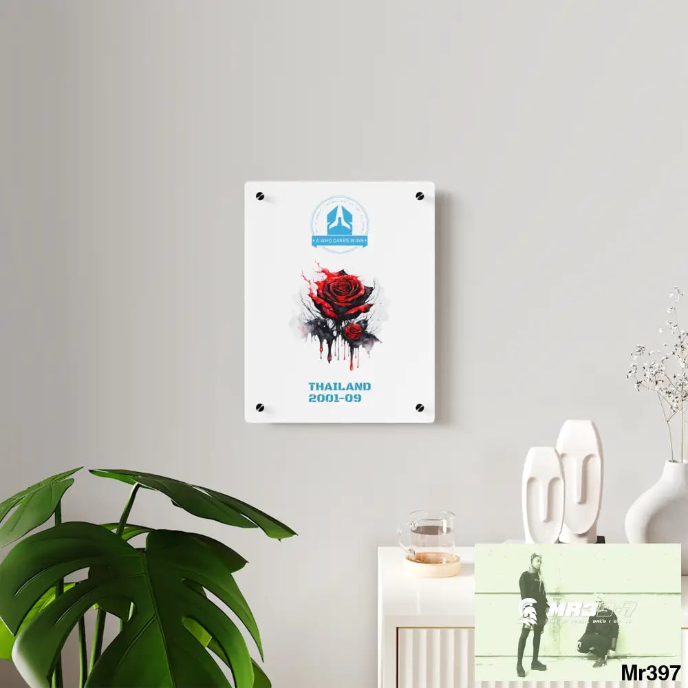 A Who Dares Wins Thailand 2001--09 Red Rose with Bloody Drippings on Abstract Black Background Acrylic Wall Art Panels