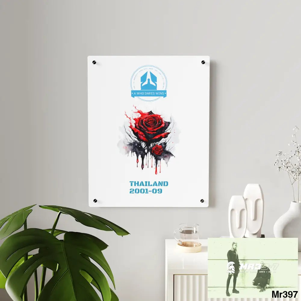 A Who Dares Wins Thailand 2001--09 Red Rose with Bloody Drippings on Abstract Black Background Acrylic Wall Art Panels