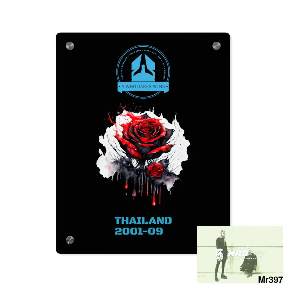 A Who Dares Wins Thailand 2001--09 Red Rose with Bloody Drippings on Abstract Black Background AcrylicWall Art Panels